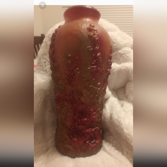 HP 9/9! Antique Victorian Large Goofus Glass Vase Two Birds Floral Background - Picture 11 of 15